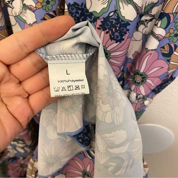 Floral print boho tiered v neck ruffle flutter sleeve purple Maxi summer Dress L - Picture 5 of 10